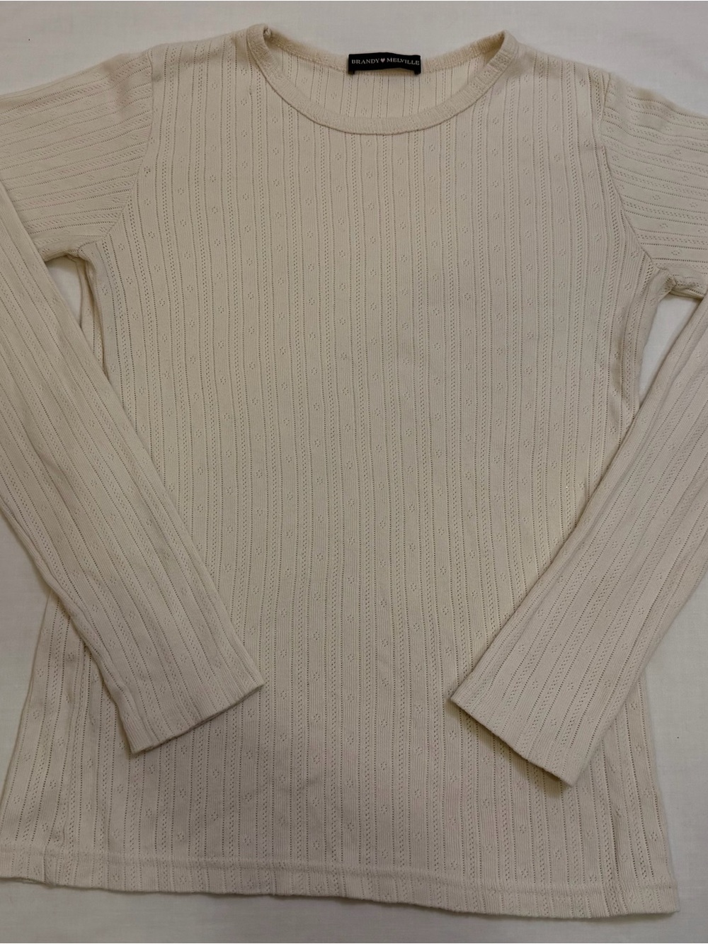 Brandy Melville Cream Ribbed Scoop-Neck Long Sleeve